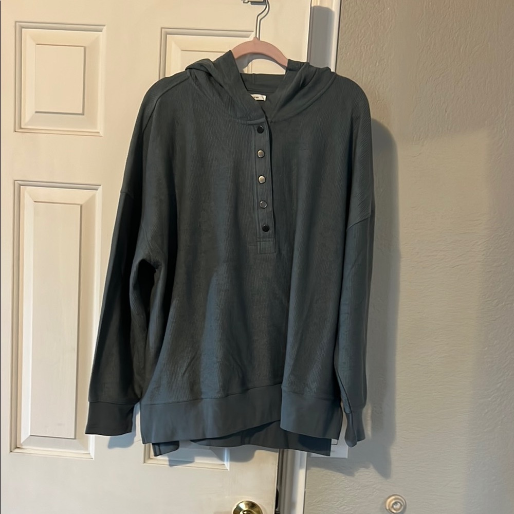 Casual Gray Hoodie with Button Detail